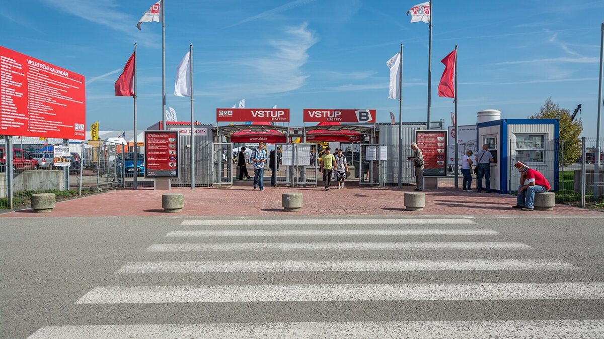 PVA EXPO PRAHA entrance photographed in September 2014; a venue reference photograph, not Cannafest 2026.