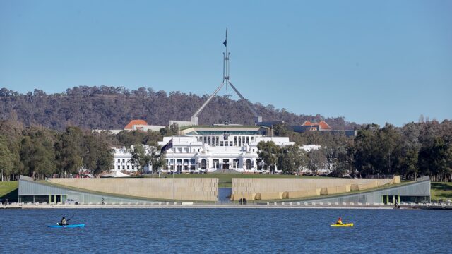 The old and new Parliament Houses in Canberra, Australia