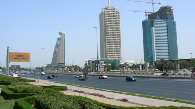 Dubai World Trade Centre and neighbouring buildings in 2007