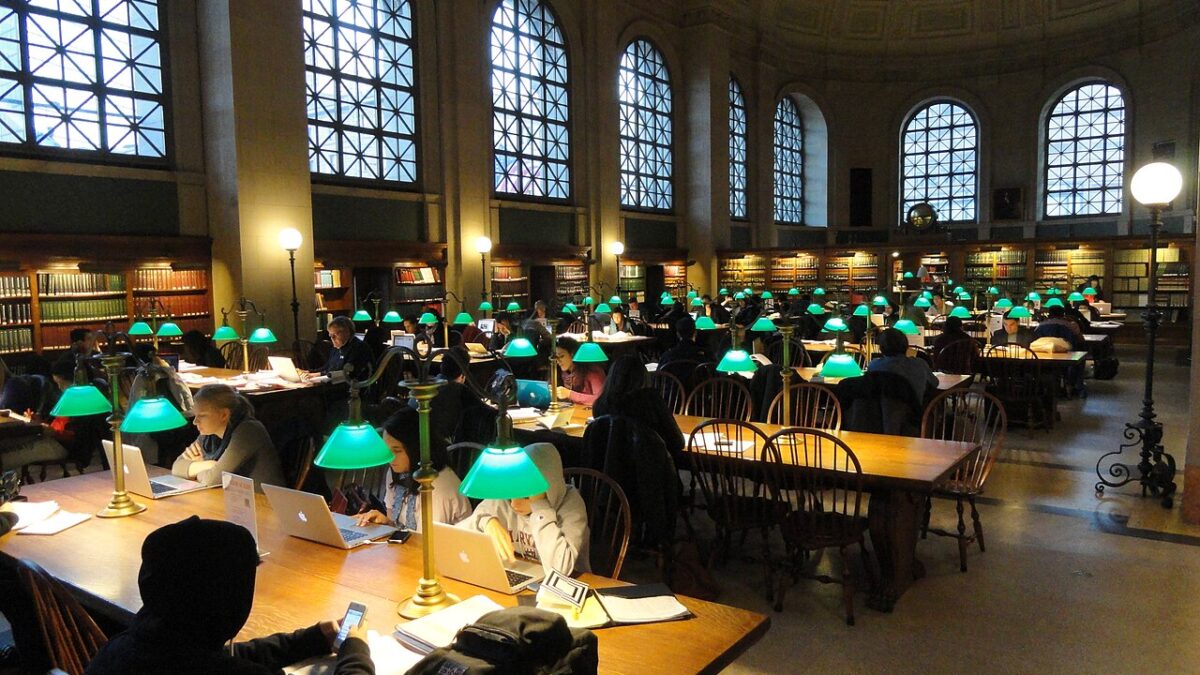 A reading room in Boston Public Library's McKim Building, photographed on 12 November 2011